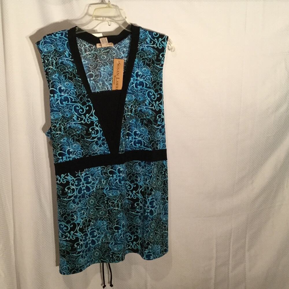 Ladies turquoise black stretch tank top 3x NWT